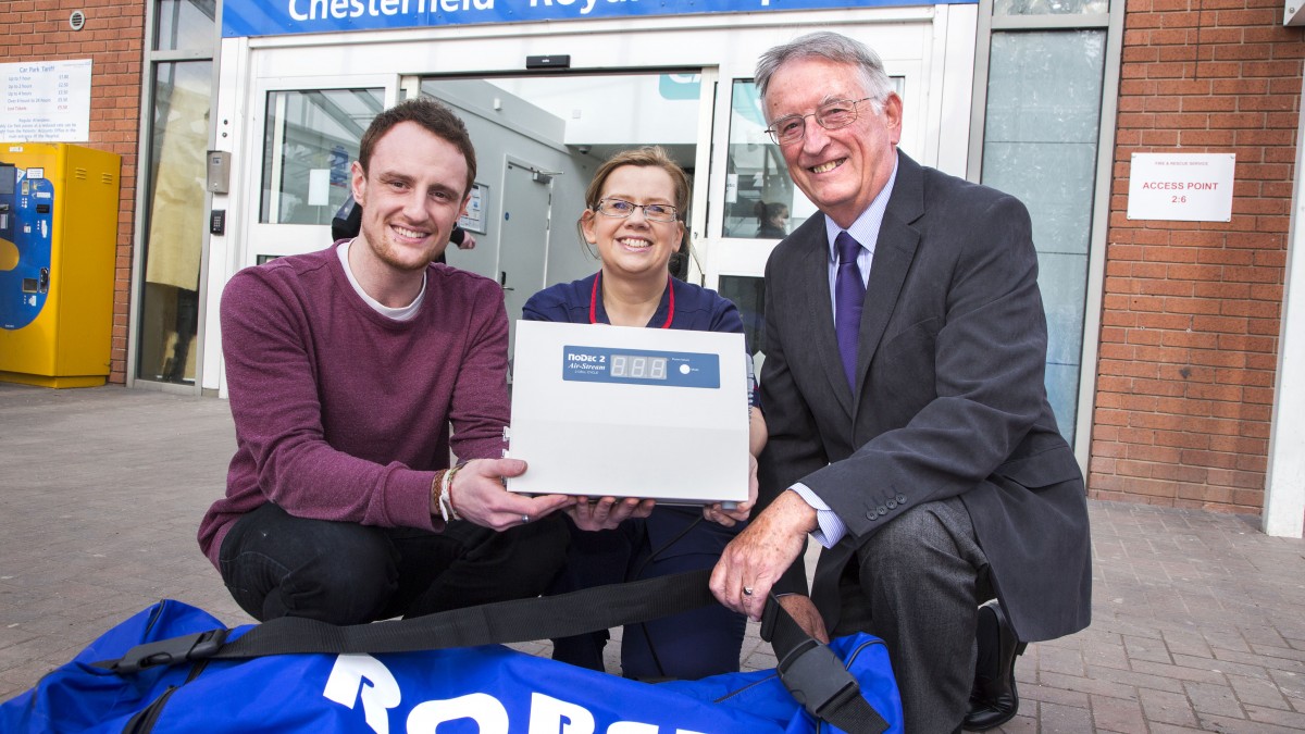 Rober Mattress presentation to Chesterfield Royal Hospital, pictured with Victoria Warner (Tissue Viability Specialist Nurse) are Rober's Director Graham Ball and Engineer Ben Smith